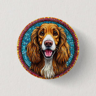 Chapa Redonda De 2,5 Cm Retrato de perro con fondo inspirado en mosaico