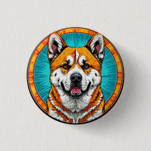Chapa Redonda De 2,5 Cm Retrato de perro con fondo inspirado en mosaico