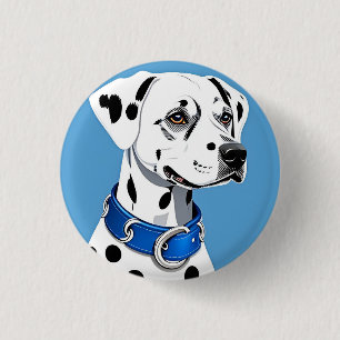 Chapa Redonda De 2,5 Cm Retrato de Perro Dálmata con Collar Azul