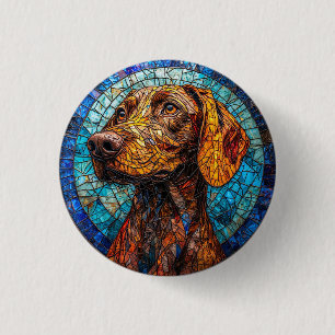 Chapa Redonda De 2,5 Cm Retrato de perro en vidrio tintado colorido