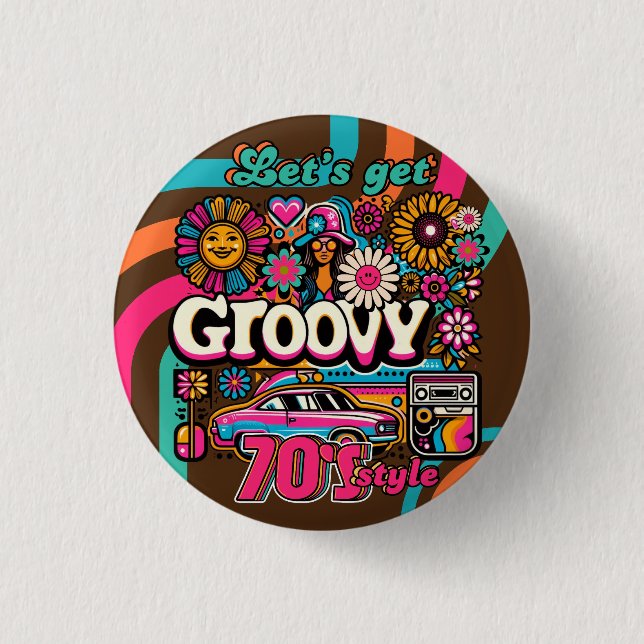 Chapa Redonda De 2,5 Cm Retro Disco del personalizado 70 Boogie Groovy (Anverso)