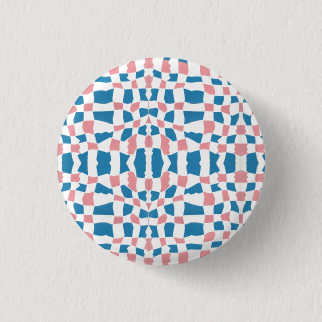 Chapa Redonda De 2,5 Cm Retro Mod Pink Blue Checkerboard Abstract (Anverso)