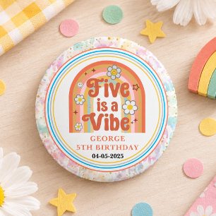 Chapa Redonda De 2,5 Cm Retro Rainbow FIVE es una Vibra Genial Cumpleaños