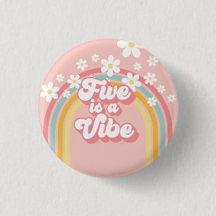 Chapa Redonda De 2,5 Cm Retro Rainbow FIVE es una Vibra Groovy Cumpleaños 