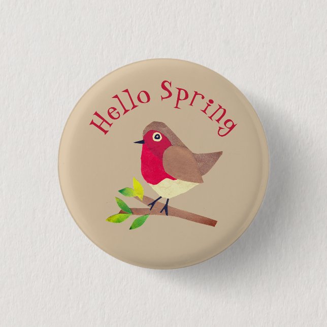 Chapa Redonda De 2,5 Cm Retro Robin Hello Spring Cute Primavera Personaliz (Anverso)