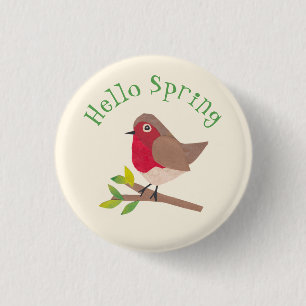 Chapa Redonda De 2,5 Cm Retro Robin Hello Spring Cute Primavera Personaliz