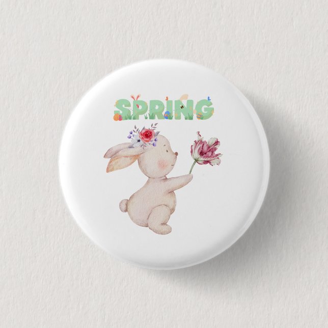 Chapa Redonda De 2,5 Cm Retro Spring Bunny with Tulip Graphic Tee (Anverso)
