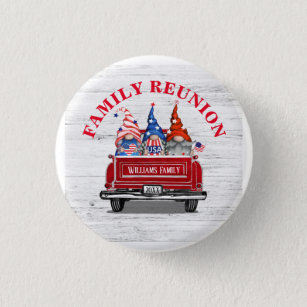 Chapa Redonda De 2,5 Cm Reunión de la familia patriótica Gnome Vintage Red