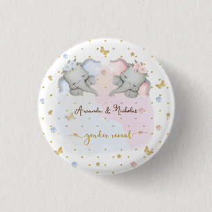 Chapa Redonda De 2,5 Cm Revelación de género Elefante floral rosa azul