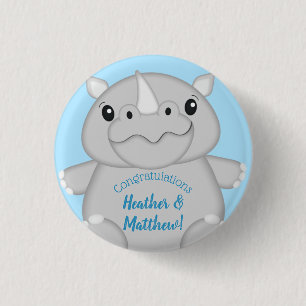 Chapa Redonda De 2,5 Cm Rhino Baby Shower Blue