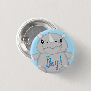Chapa Redonda De 2,5 Cm Rhino Baby Shower Blue