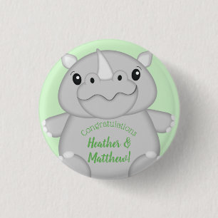 Chapa Redonda De 2,5 Cm Rhino Baby Shower Green
