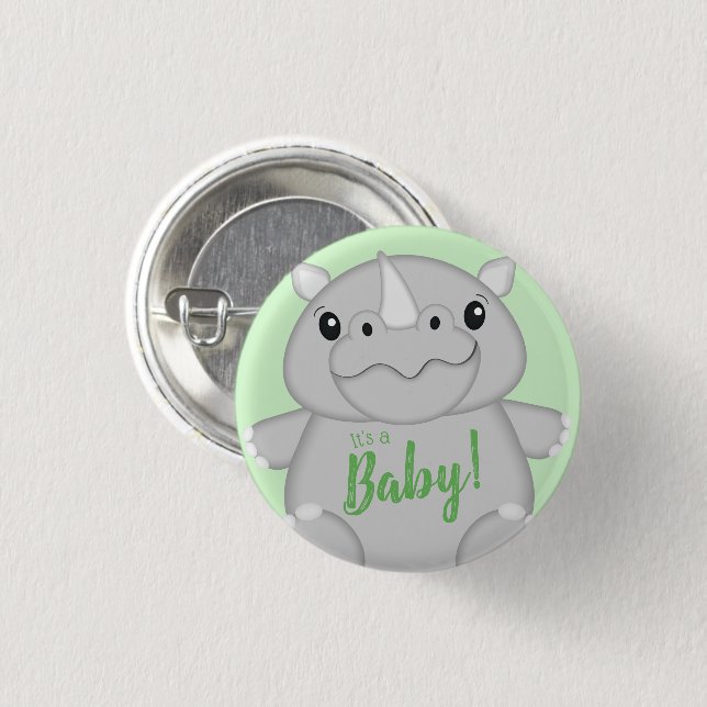 Chapa Redonda De 2,5 Cm Rhino Baby Shower Green (Anverso y reverso)