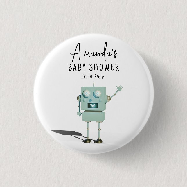 Chapa Redonda De 2,5 Cm Robot boy Baby Shower (Anverso)