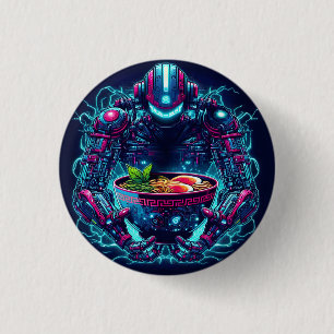 Chapa Redonda De 2,5 Cm Robot Cyberpunk Futurista Comida Ramen Neon