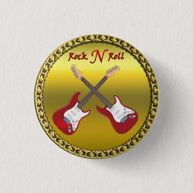 Chapa Redonda De 2,5 Cm Rock N roll con guitarra eléctrica (Anverso)