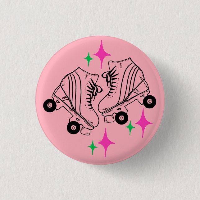 Chapa Redonda De 2,5 Cm Roller Skates Derby Skating Pink Birthday Party (Anverso)
