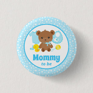 Chapa Redonda De 2,5 Cm Ropa de osito de peluche azul Baby Shower Mamá fut