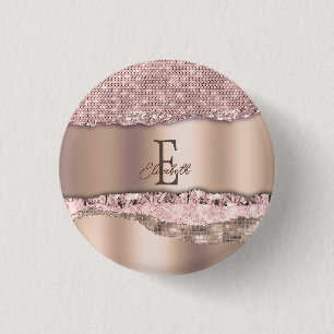 Chapa Redonda De 2,5 Cm Rosa Dourado Tendência Diamantes Brillo Monograma