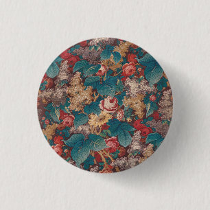 Chapa Redonda De 2,5 Cm Rosa, Lila, Patrón de Hojas Grandes Jardín Vintage