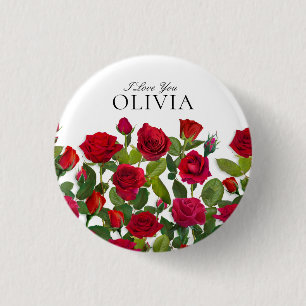 Chapa Redonda De 2,5 Cm Rosa Roja Moderna Minimalista Nombre Te Amo