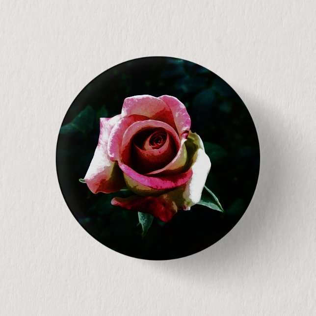 Chapa Redonda De 2,5 Cm Rosa roja pintada al óleo (Anverso)