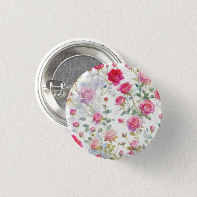 Chapa Redonda De 2,5 Cm Rosas (Anverso y reverso)