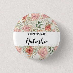 Chapa Redonda De 2,5 Cm Rosas de Naranja con Borlas Acuarela Monogramadas