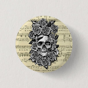 Chapa Redonda De 2,5 Cm Rosas del cráneo humano partirán de de música Ilu