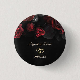 Chapa Redonda De 2,5 Cm Rosas Rojas Elegantes Boda Gótica