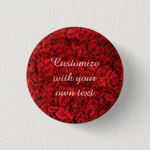 Chapa Redonda De 2,5 Cm Rosas Rojas Texto Personalizado