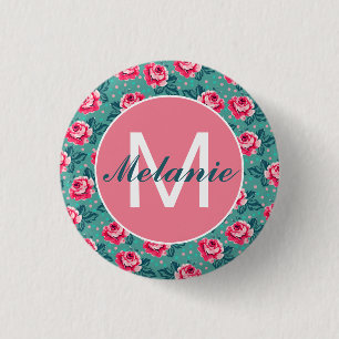 Chapa Redonda De 2,5 Cm Rosas rosadas bonitas y puntos en personalizado tu