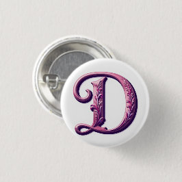 Chapa Redonda De 2,5 Cm Rosemaling Metálico Moderno Letra D, Rosa/Morado