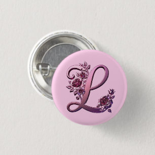 Chapa Redonda De 2,5 Cm Rosemaling Metálico Moderno Letra L, Rosa/Morado