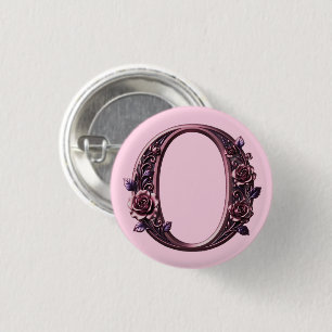 Chapa Redonda De 2,5 Cm Rosemaling Metálico Moderno Letra O, Rosa/Morado