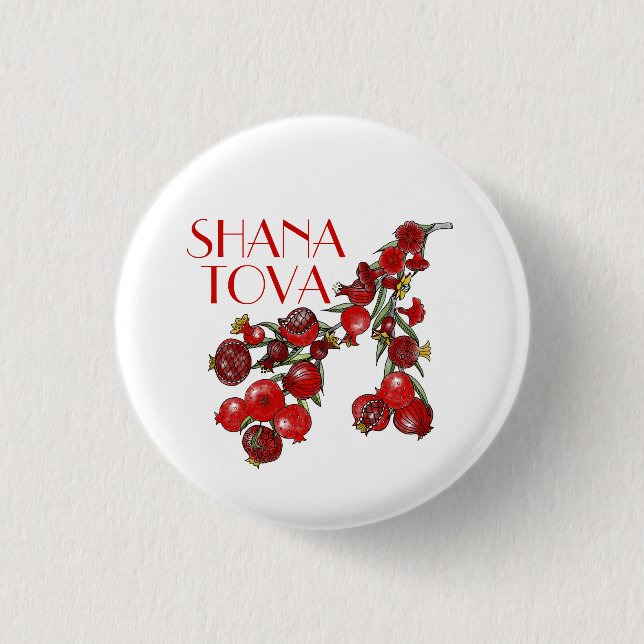 Chapa Redonda De 2,5 Cm Rosh Hashana Pomegranates (Anverso)