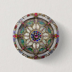 Chapa Redonda De 2,5 Cm Rubí, amatista, zafiro y mandala de perla