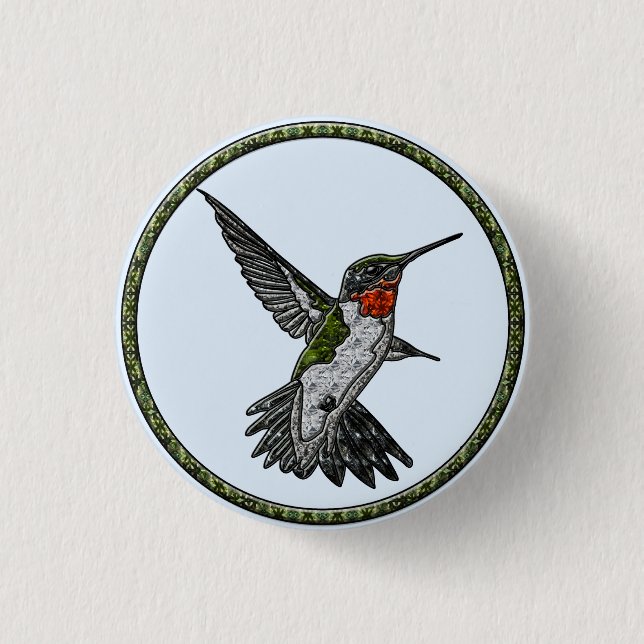 Chapa Redonda De 2,5 Cm Ruby Throed Hummingbird (Anverso)