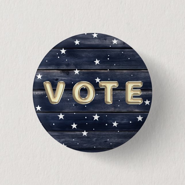 Chapa Redonda De 2,5 Cm Rustic Blue Wood Stars  Vote (Anverso)