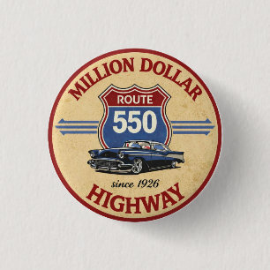 Chapa Redonda De 2,5 Cm Ruta clásica de automóviles Million Dollar Highway