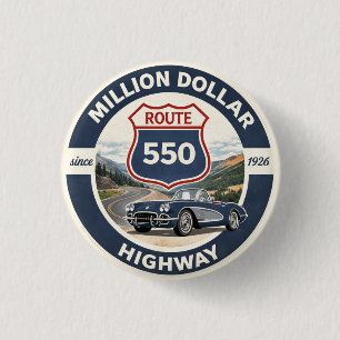 Chapa Redonda De 2,5 Cm Ruta clásica de automóviles Million Dollar Highway