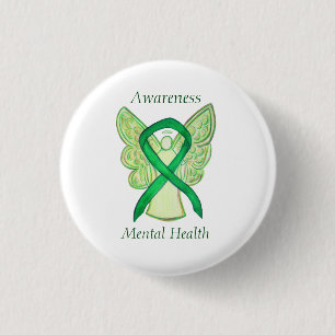 Chapa Redonda De 2,5 Cm Salud mental Cinta de Concienciación Verde Angel P