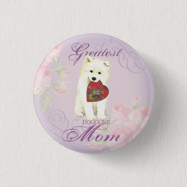 Chapa Redonda De 2,5 Cm Samoyed Heart Mom (Anverso)