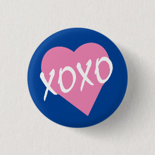 Chapa Redonda De 2,5 Cm San Valentín Corazón Rosa XOXO Besa Abrazos Azules