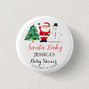 Chapa Redonda De 2,5 Cm Santa Baby Shower Red Cute simple Gracias