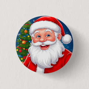 Chapa Redonda De 2,5 Cm Santa Claus sonriente de Navidad con sombrero rojo