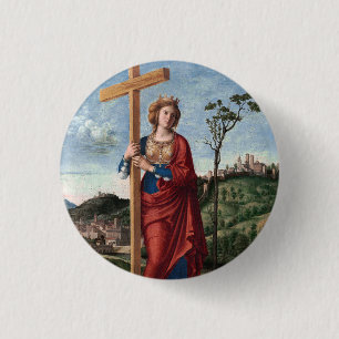 Chapa Redonda De 2,5 Cm Santa Elena con la Verdadera Cruz Arte Sagrado