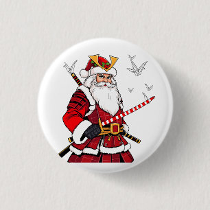 Chapa Redonda De 2,5 Cm Santa Navidad Santa Claus Arte Japonés Samurái