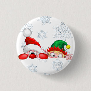 Chapa Redonda De 2,5 Cm Santa y Elfo Dibujo Animado de Navidad Divertido y
