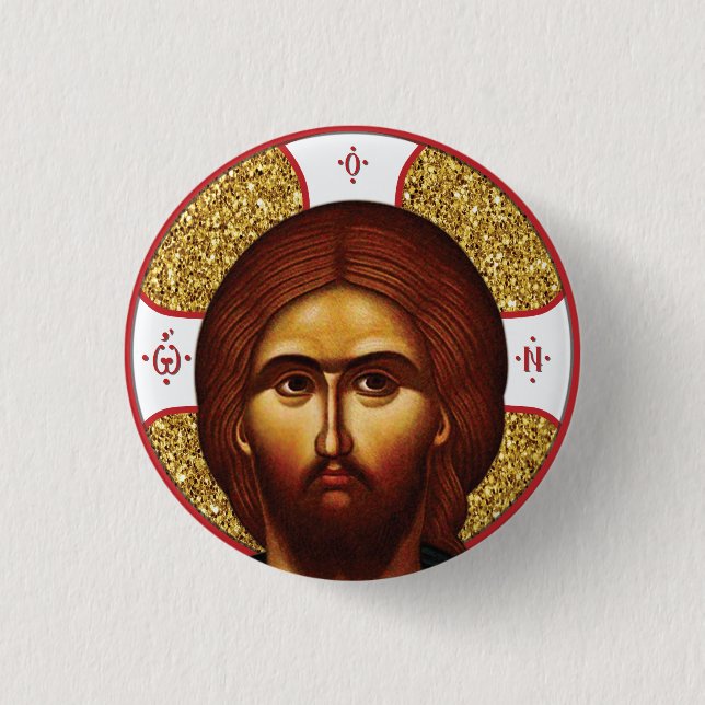 Chapa Redonda De 2,5 Cm Santo Jesús Cristo Icono Ortodoxo (Anverso)